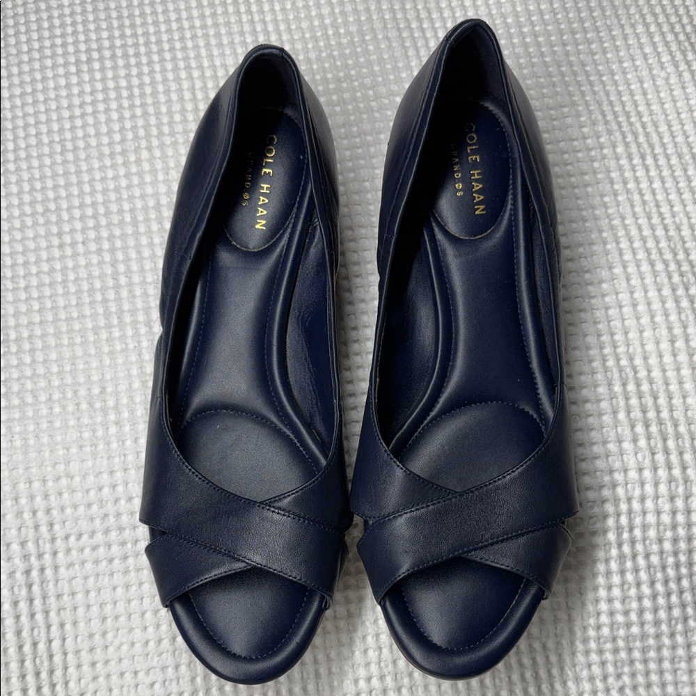 Cole Haan Women's W13550 Dark Blue Peep Toe Flats - Size 10